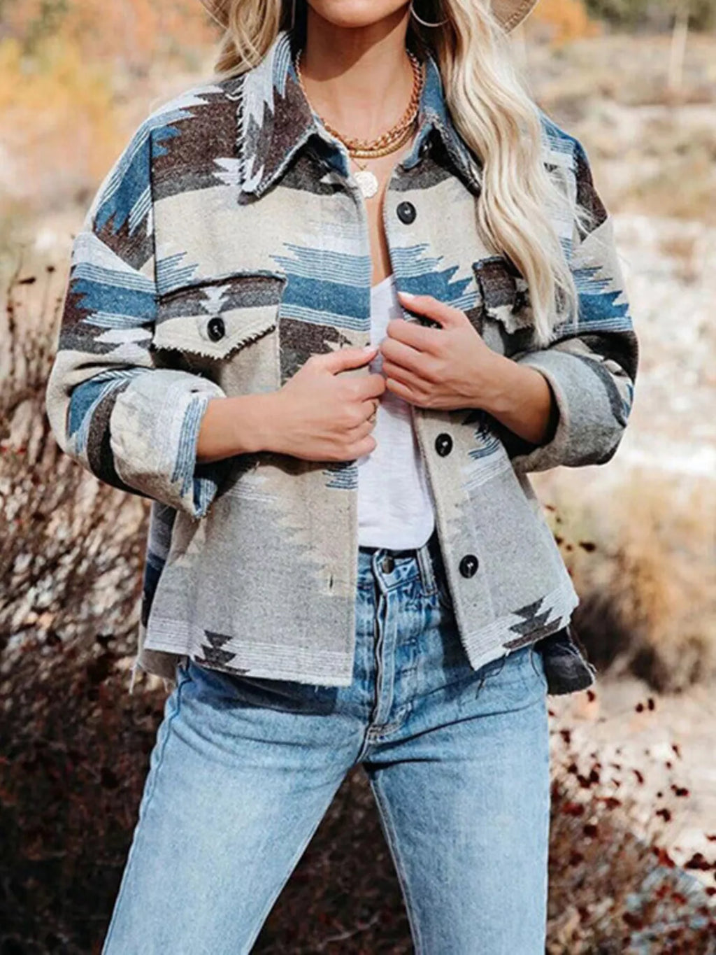 Southwest Button Up Jacket with Chest Pockets